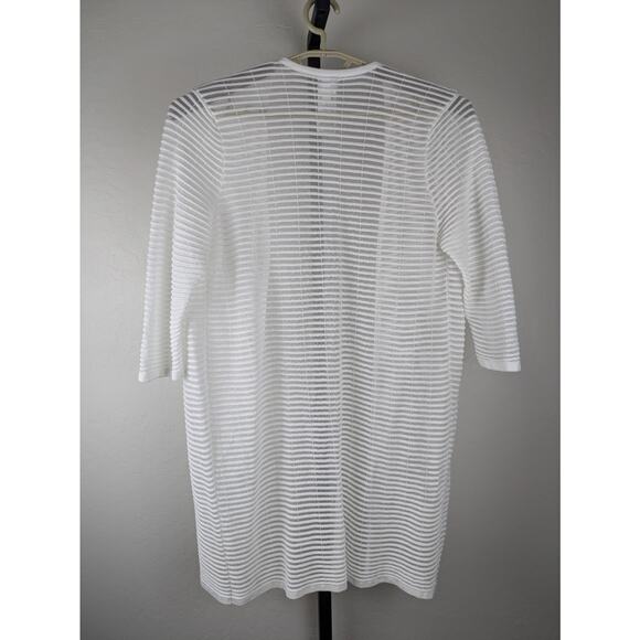 Chico's 1 US Medium ivory Sheer Striped Cardigan Jacket Topper 3/4 sleeve - Picture 2 of 4